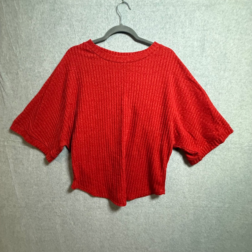 Kori America Womens Red Ribbed Knit Dolman Short Sleeve Top Size S N6716